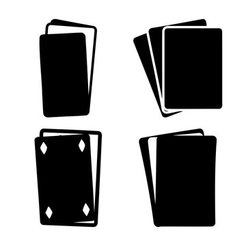 Various arrangements of playing cards in a minimalist black and white silhouette design