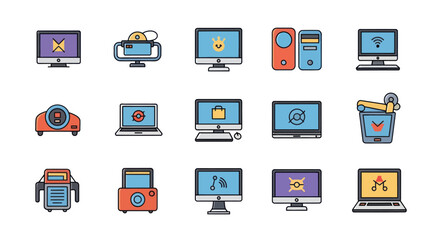 Fototapeta premium Collection of computer icons digital devices and technology illustrations