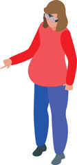Fototapeta premium Pregnant woman wearing ar glasses pointing with finger into virtual reality world