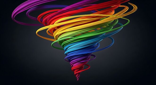 Vibrant ribbon tornado swirling abstract