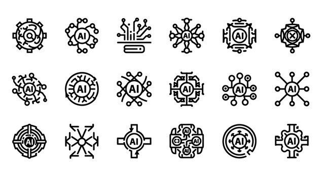 Artificial Intelligence Icons Set Digital Technology Concepts.