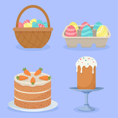 Happy easter traditional food carrot cake colorful eggs sweet bread seasonal design