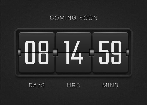 Countdown timer. Clock counter panel. Mechanical scoreboard with white numbers for alarm timers, airports, sports events, date displays, and countdowns. Vector illustration.