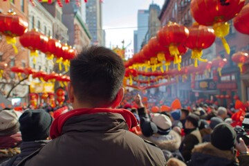Man watching lunar new year parade in chinatown