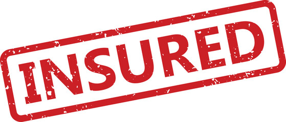 Red grunge rubber stamp showing the word INSURED diagonally placed on a clean white surface