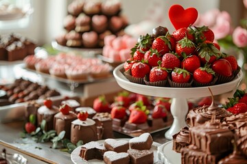 Chocolate and strawberry desserts buffet for celebrating love