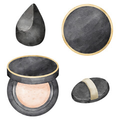 水彩画風のクッションファンデーションとメイクアップパフ