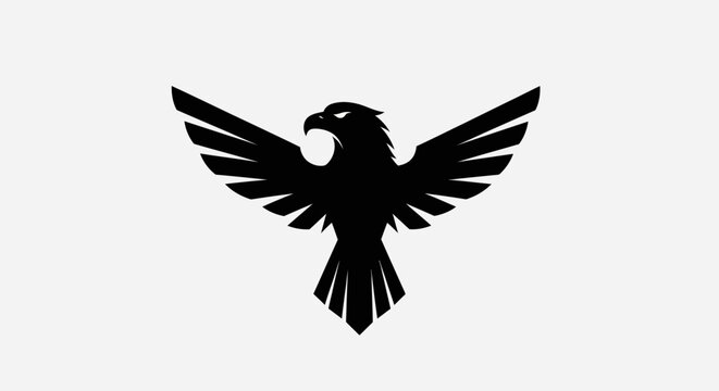 Black eagle silhouette with outstretched wings on white background