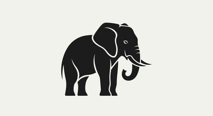 Fototapeta premium Black elephant silhouette against white background vector illustration
