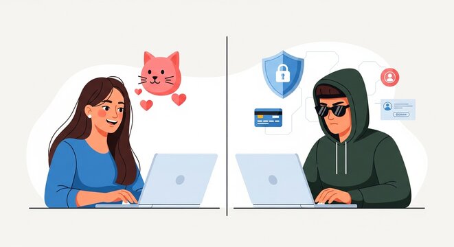 Online Dating Fraud Concept with Hacker Stealing Data from Victim