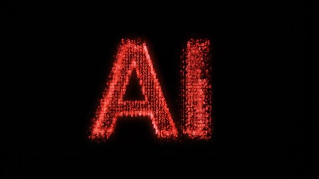 Red Particles Forming Letters on Black Background.