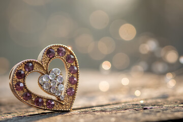 beautiful jewelry heart on a bokeh background