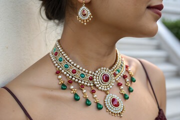 a beautiful necklace on a woman's neck