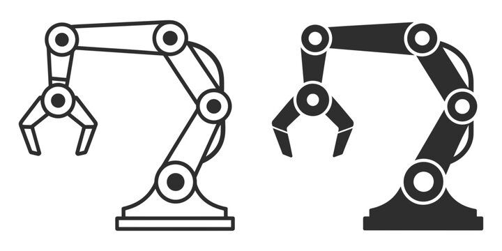 A streamlined vector illustration featuring two robotic arms, one white outline and one solid black, both oriented in the same direction.