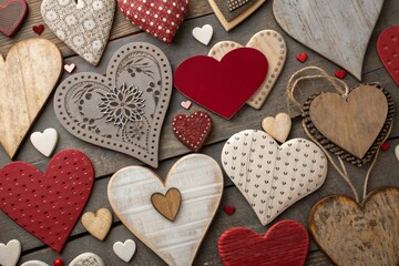 valentine hearts on wooden background