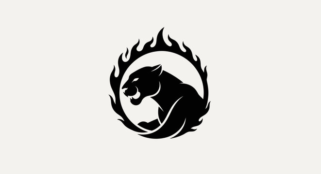 Black panther logo design with flames isolated on white background