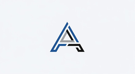 Modern logo design featuring abstract geometric shapes and lines in blue and black on a neutral background, viewed from a straightforward perspective as seen in (716).png