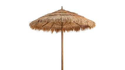 Straw umbrella stands alone isolated on transparent background cut out © Ivan