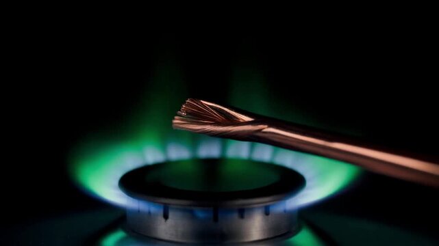 Copper Flame Test - Bunsen Burner Turning Intense Blue-Green with Metal Wire