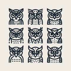 owl vector icon set