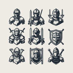 icon set Medieval knight vector