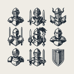 icon set Medieval knight vector