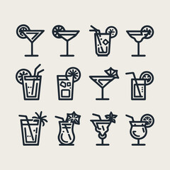 icon set Simple outline cocktails vector