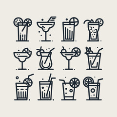icon set Simple outline cocktails vector