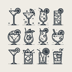 icon set Alcoholic cocktails vector