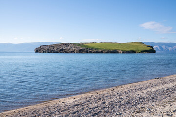 Harantsi island on a sunny September day. Baikal lake. Irkutsk region, Russia