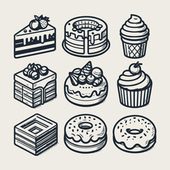 icon set Simple Dessert Set vector