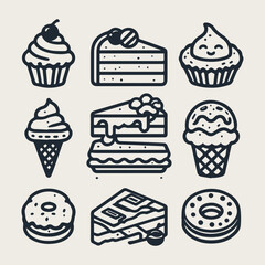 icon set Simple Dessert Set vector