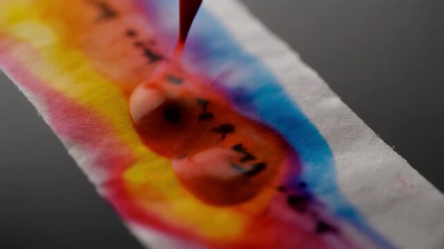 Paper Chromatography of Colored Inks - Macro View of Pigment Separation and Capillary Action