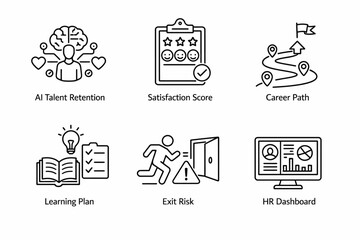 Fototapeta premium Ai talent retention and career path strategies for hr success icons