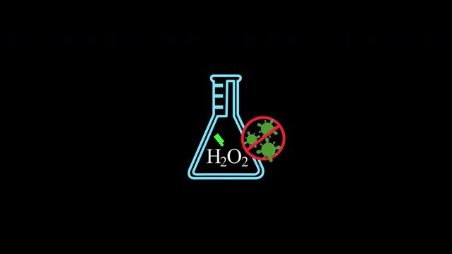 Medical Grade H2O2 Sterilization Animation: Lab Flask Icon with Anti-Bacterial and Germ-Free Symbols