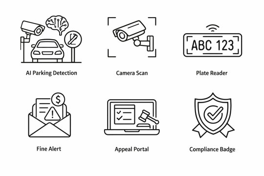 Ai parking detection and monitoring tools icons set