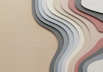 Abstract layered paper curves with soft shadows isolated on muted background modern design concept 