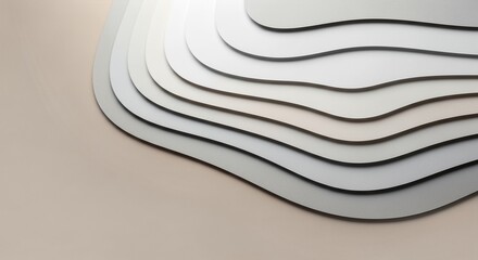 Abstract layered paper curves with soft shadows isolated on muted background modern design concept 