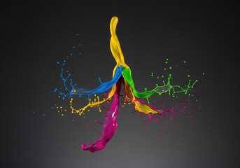 Abstract paint droplets frozen mid splash isolated on contrasting background dynamic creativity concept 