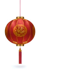 Realistic single red lantern gently hanging without visible string
