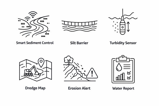 Smart sediment control tools: silt, turbidity, dredge mapping, erosion alert, water reporting
