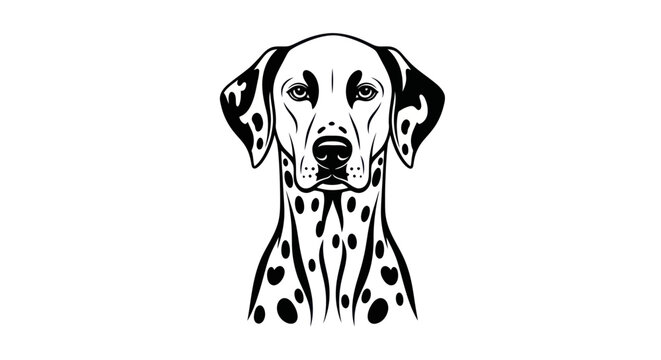 Elegant black and white portrait of a dalmatian dog isolated on white