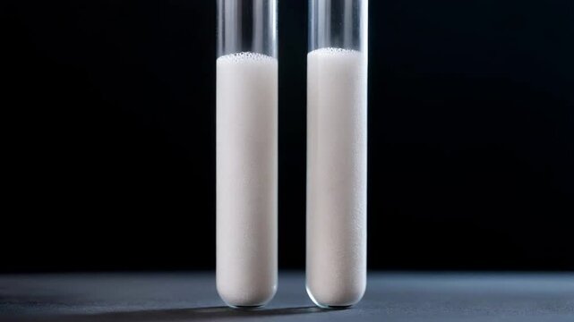 Cinematic Science Visualization - Cloudy White Precipitate Settling in a Beaker in 8K Slow Motion