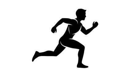 Fototapeta premium Silhouette of a male athlete running dynamically with determined expression on a plain white background as seen from the side