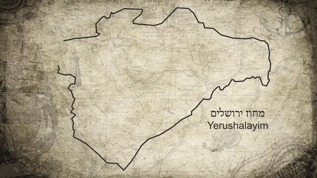 Jerusalem District Israel map drawn on a cartography background sheet of paper