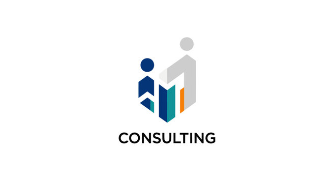 Consulting logo design with abstract human figures and colorful elements.