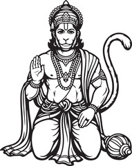 Fototapeta premium Lord Hanuman Line Art Vector Illustration Representing Hindu Culture Strength and Devotion