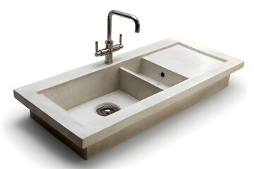 Fototapeta premium Polished Concrete Double Basin Sink With Integrated Draining Clean Contemporary Bathroom Architecture