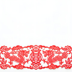 Realistic Chinese paper cut decoration in red paper