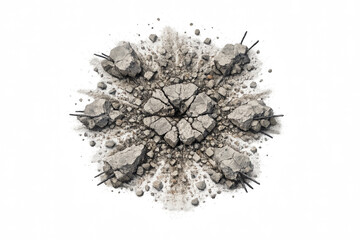 Fototapeta premium Crumbling concrete rubble with rebar on misty gray background